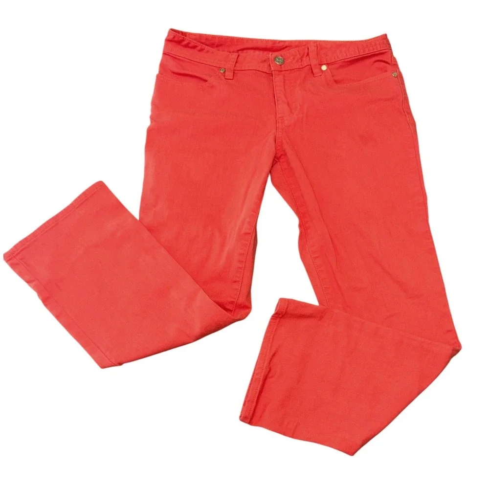 Tory Burch Jeans Womens 28 Cropped Bright Orange Logo Embroidered Back Pockets